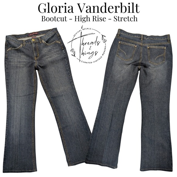 Gloria Vanderbilt Denim - Gloria Vanderbilt Jeans Womens 12 Med Wash Bootcut Hi-Rise Embellish Denim Flare